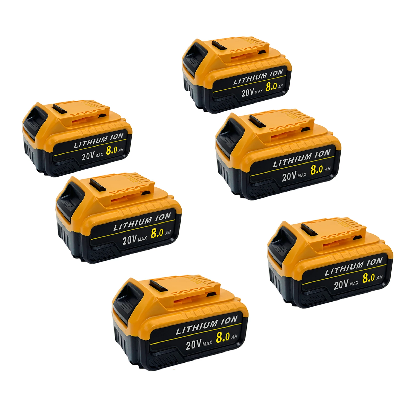 6 Packs Upgraded 8000 mAh DCB205 Li-Ion Battery Replacement for DeWALT 20V MAX Battery, for DeWALT Series Cordless Power Tools