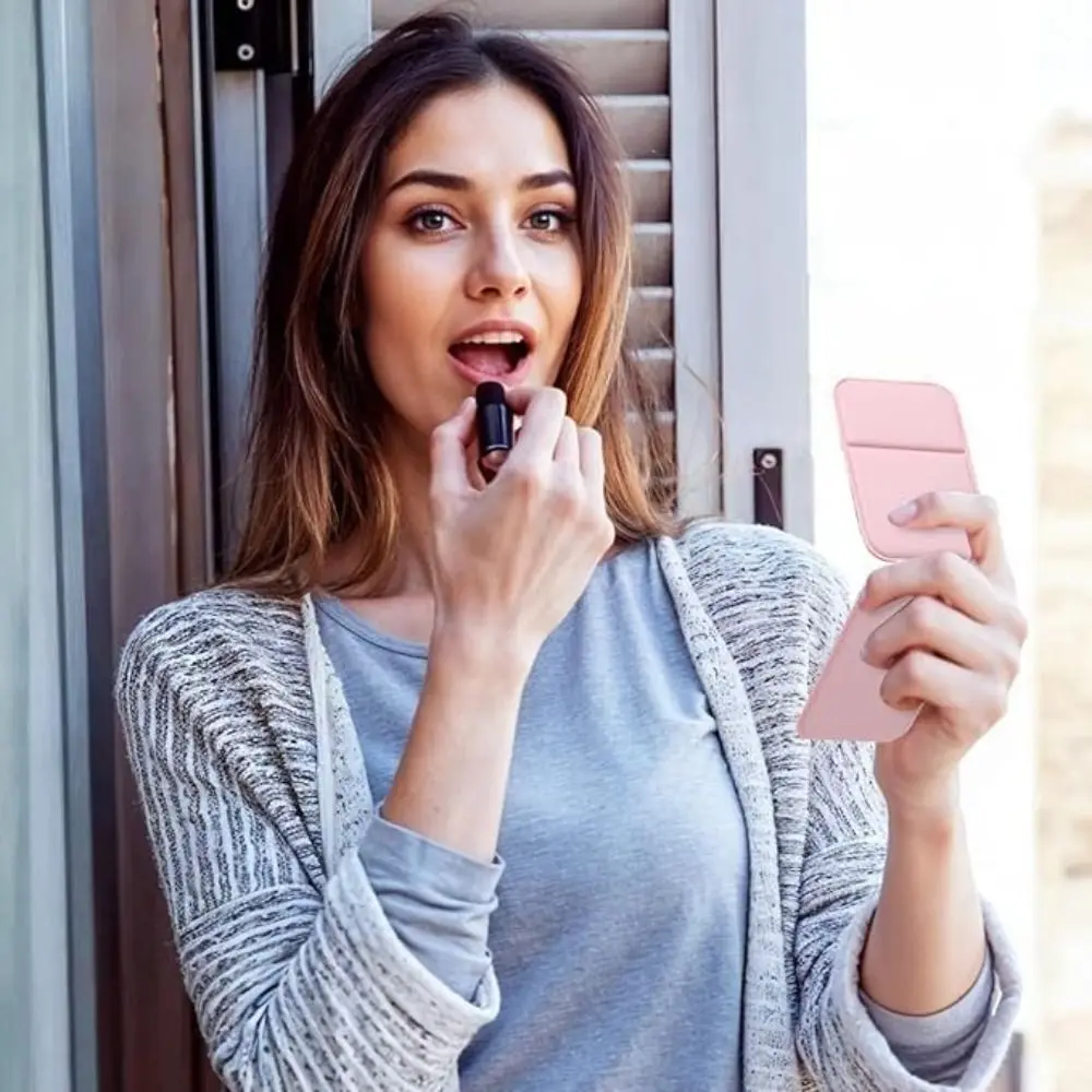 Cute Portable Personal Makeup Mirror Handheld Solid Color Foldable Makeup Mirror Compact PU Leather Pocket Mirror Home