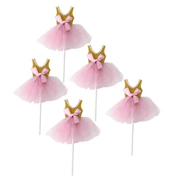 Golden Cupcake Topper with Glitter Tutus Dress and Ballerina Skirt Picks for Birthday Party Decoration