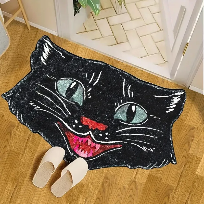 1pc Halloween Black Cat Floor Mat Non-Slip Multipurpose Rug for Home Decor and Festive Parties