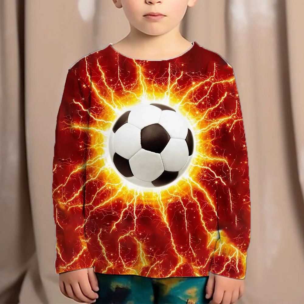 Boys Clothes Flame Football Kids Tshirt For Children From 10 To 12 Years Old Long Sleeve Junior Boys Clothing Autumn Tee Shirts