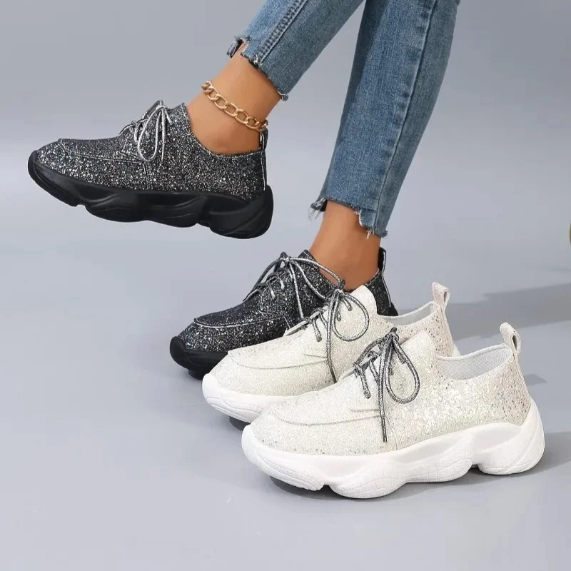 أحذية رياضية نسائية 2025 خريف جديد مزين بالترتر نمط مسطح مصمم الجري السفر أحذية رياضية مريحة غير رسمية Zapatos Mujer #3