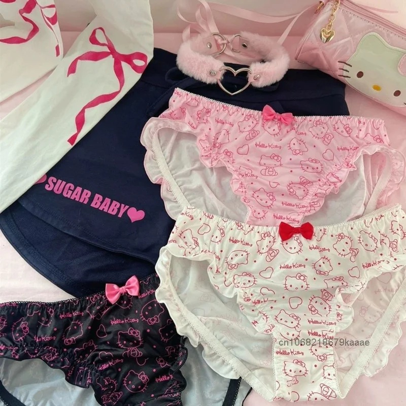 Sanrio Cute Hello Kitty Cartoon Y2k Sweet Girl Underpants Sexy Kawaii Fashion Breathable Triangle Japanese Style Harajuku Panty