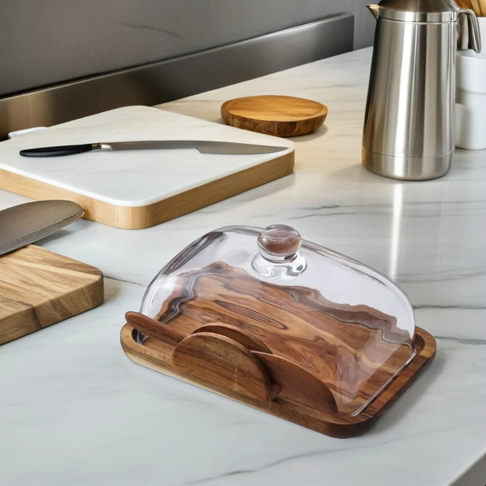 

Wooden Fresh-keeping Box Countertop Butter Keeper Cheese Storage Container Dish with Lid Bread Clear for Homemade Crisper Saver