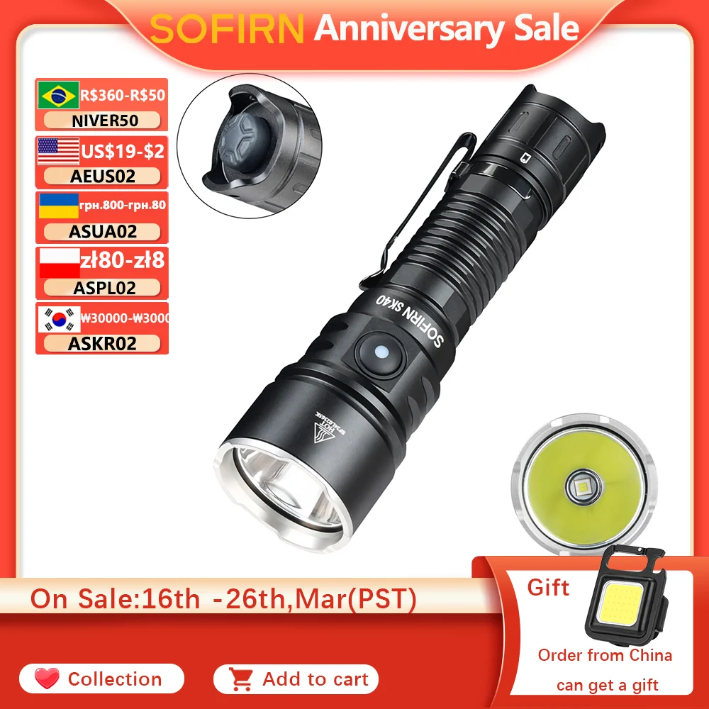 NEW SOFIRN SK40 3200lm Tactical Flashlight 580m Powerful Bright SFT70 LED IP68 waterproof Torch with Dual Switch