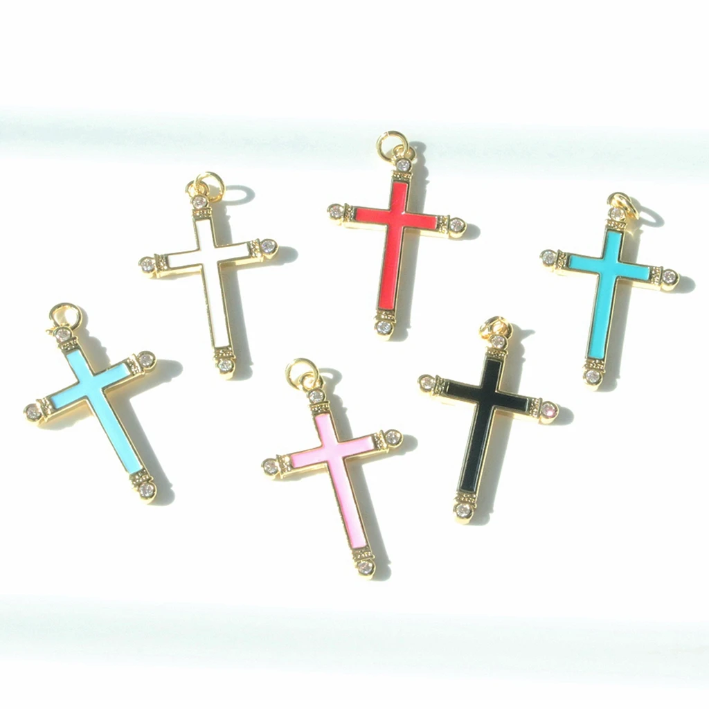 10pcs-33*21mm Enamel zircon Cross Copper Christian Charm Pendant for Bracelet Necklace Earrings Handmade DIY Accessories