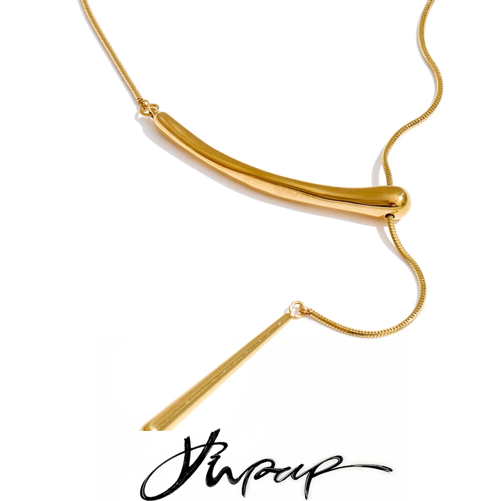 Yhpup 70+5 cm Edelstahlkette, Wassertropfen-Anhänger, minimalistische Halskette, vergoldet und platiniert, beliebter Schmuck, hypoallergen