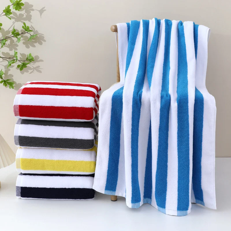 Striped Cotton Bath Towels for Adults, Large Summer Pool Swimming Beach Towel, Home Women Men Shower Towels Bathroom, 75*152cm