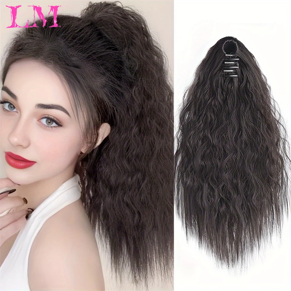 LM Synthetic Grab Clip Ponytail Hair Extension Wig Natural Black 60CM Clip On Woman Horse tail Wig Long Straight Hairpiece