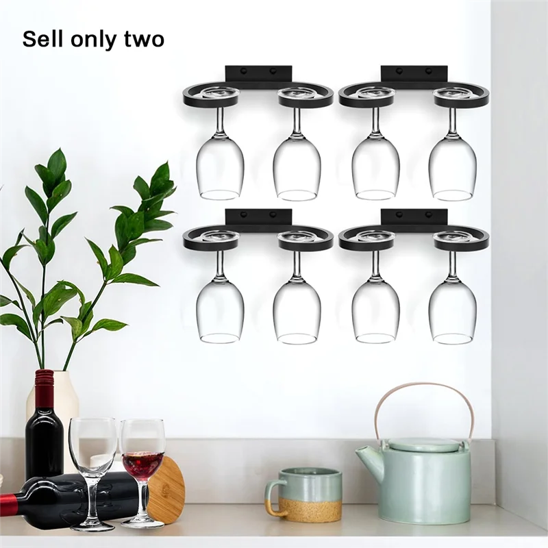 

HGHO 2Pcs Wall Mounted Wine Glass Rack, Wine Glass Holder Metal Wine Glass Hangers Wine Glass Rack Under Shelf Cabinet