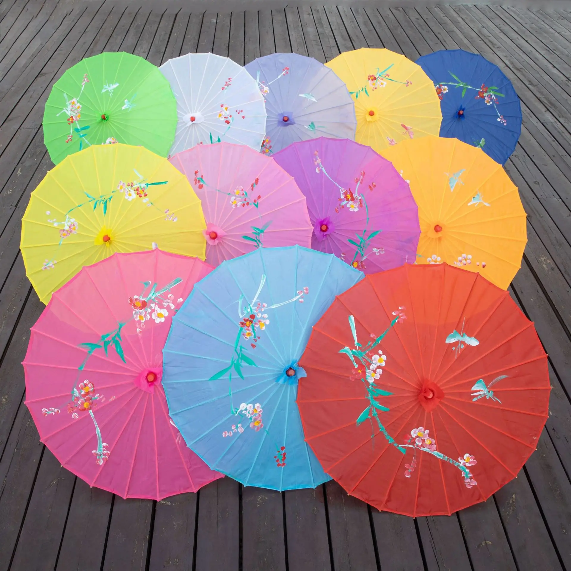 1PCSVintage الحرير الصيني النفط ورقة مظلة زهرة حمراء النفط ورقة مظلة الخيزران مقبض الزفاف ديكور صور المظلة الرقص الدعائم