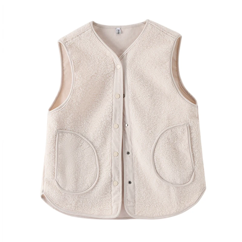 

Double-Sided Lamb Velvet Vest Warm Outerwear Autumn Winter Corduroy Shoulder Pad Design Fashionable Commute Loose Fit Vest