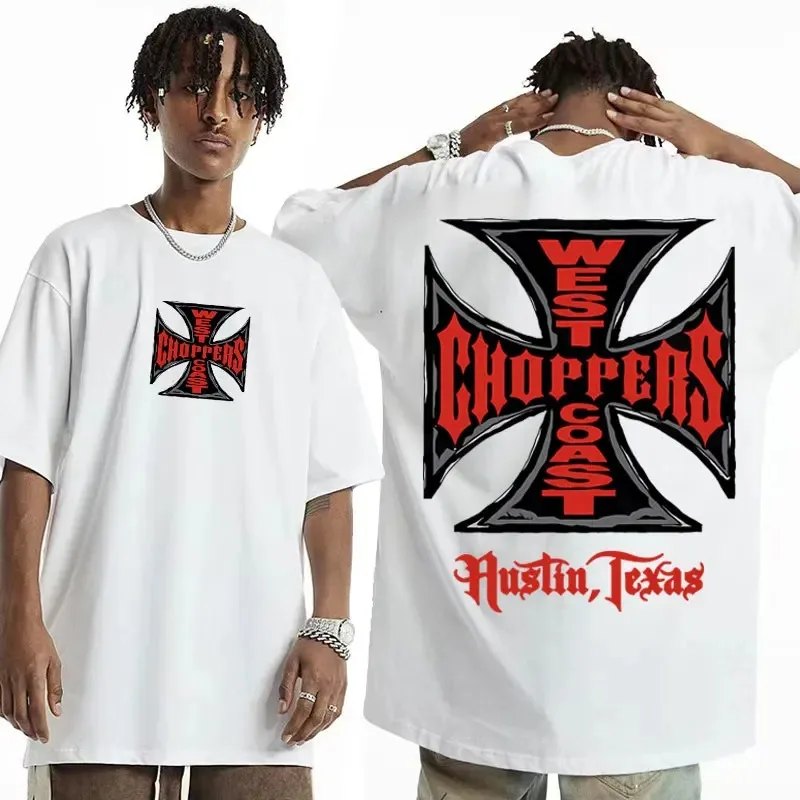 West Coast Choppers Iron Cross Graphic Tshirts for Hip Hop Harajuku Streetwear T-shirt Male Casual Cotton Oversized T Shirt