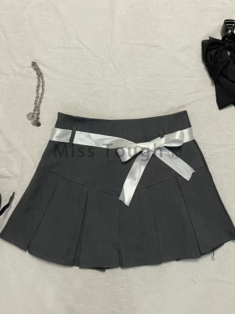 Summer Fashion Bowknot Slim 2 Piece Set Women France Sweet Square Neck Elastic Solid Tops Female + High Waist Lace Up Skirt New