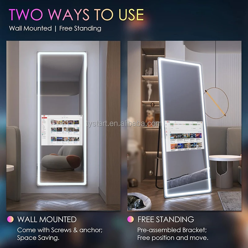 

Оптовая продажа 43-дюймовое умное зеркало для ванной комнаты IP65 Водонепроницаемое светодиодное зеркало Smart TV Android Система Современный емкостный сенсорный светильник