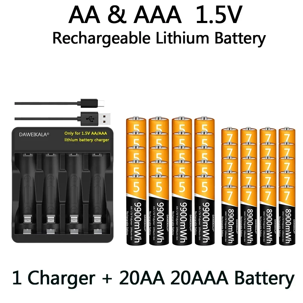 

AA AAA Battery AA 9900mWh AAA 8900mWh 1.5V Rechargeable Lithium-ion Battery long life for remote control mouse fan Electric toy