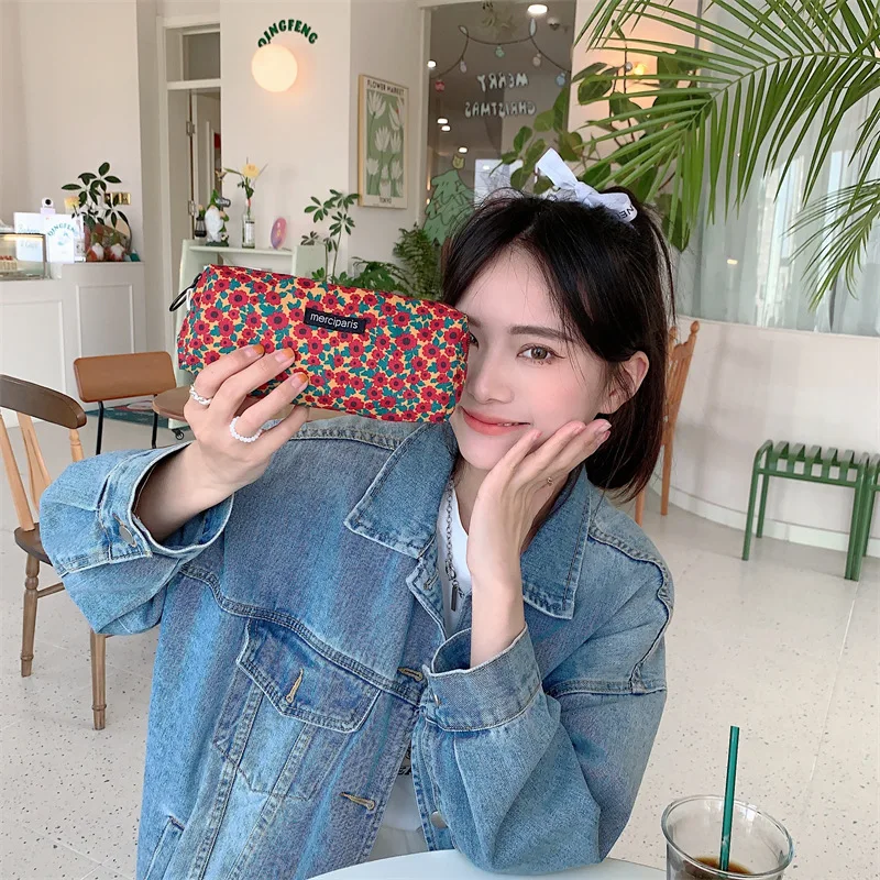 Cord Floral Reise Kosmetische Lippenstift Geldbörse Lagerung Tasche Kawaii Frauen Make-Up Handtaschen Veranstalter Brieftasche Beutel Bleistift Fall Taschen – Detail 19