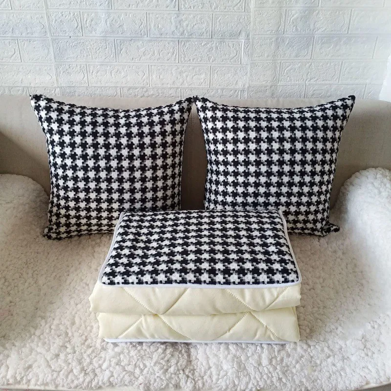 Ultimate Comfort Premium Dual-Use Houndstooth Pillow and Quilt Set for Sofa