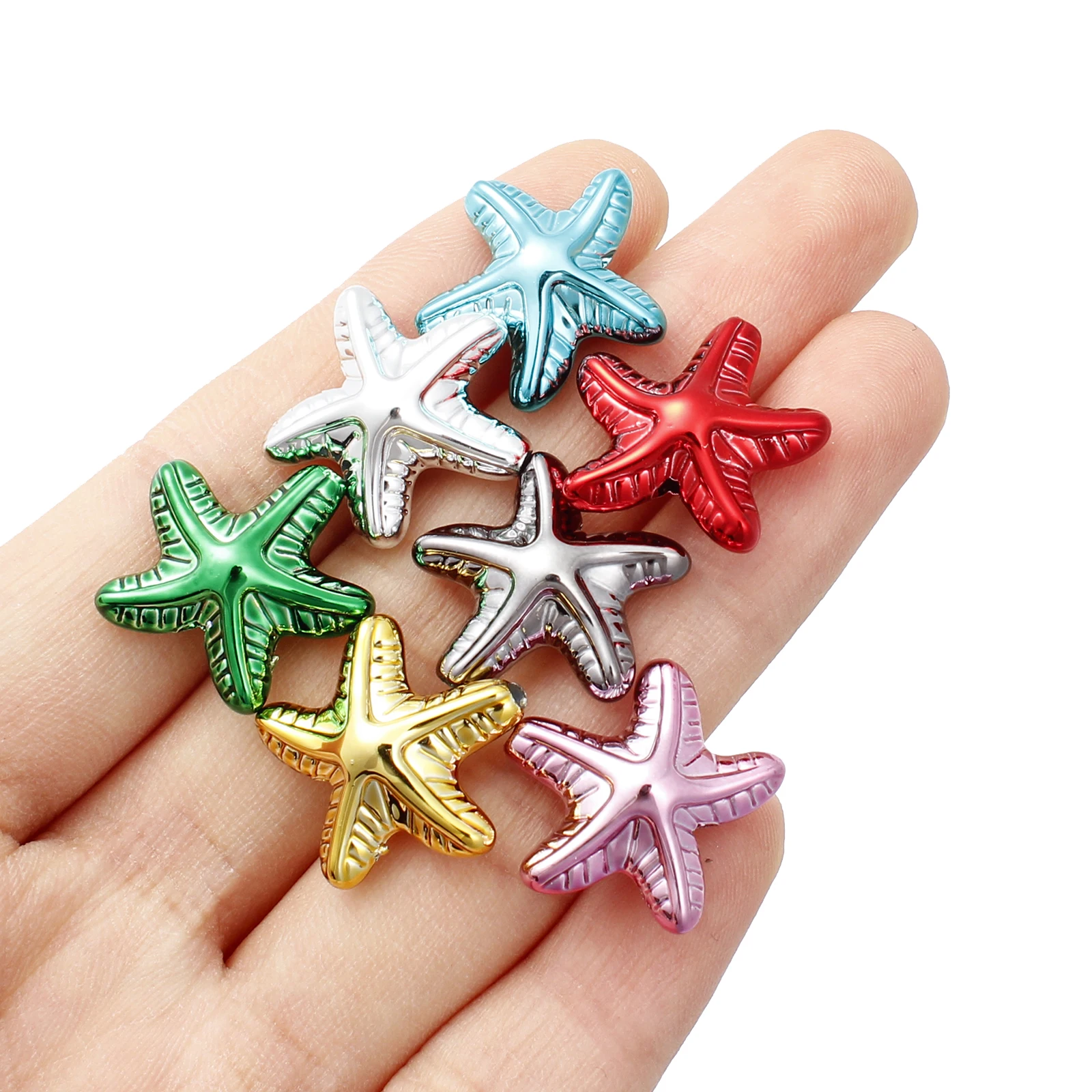 10 Stück 18x19mm Bunte Beschichtete Acryl-Seesternperlen, Spiegelnde Zwischenperlen für DIY Armband- und Halsketten-Schmuckherstellung – Detail 2