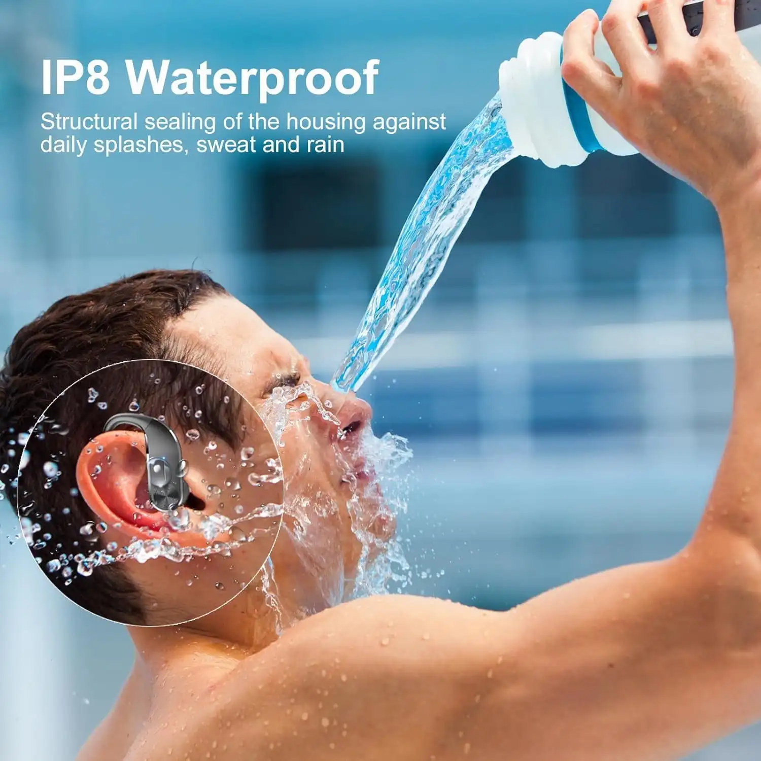 سماعات أذن لاسلكية مزودة بخطافات أذن بلوتوث 5.3 سماعات 58H وقت اللعب IP8 مقاومة للماء فوق الأذن سماعات أذن لصالة الألعاب الرياضية/الجري