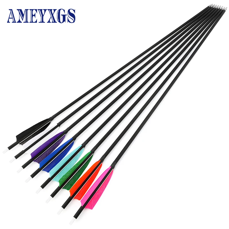 12pcs Mixed Carbon Arrow Spine 500 ID 6.2mm OD 7.8mm Colorful For Outdoors Sport Arrow Archery Hunting Shooting Compound Bows