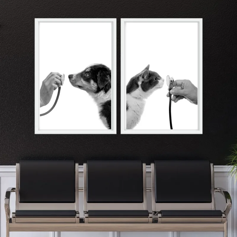 Dogs Cats with Stethoscopes Poster Printable Vet Med Canvas Painting Wall Art Veterinary Vet Office Animal Clinic Decor Mural