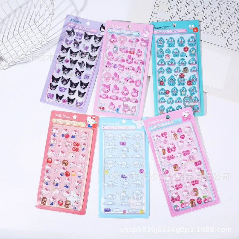 

10pcs Hello Kitty 3D Relief Stickers Solid Girl Cartoon Crystal Phone Case Decoration Holiday Gifts Women Accessories Wholesale