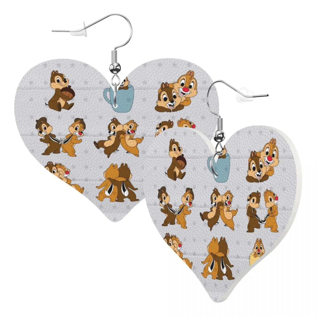 Custom Funny Cartoon Chip And Dale Leather Teardrop Earrings for Women Leather Earrings Fashion Lightweight for Parties Holidays