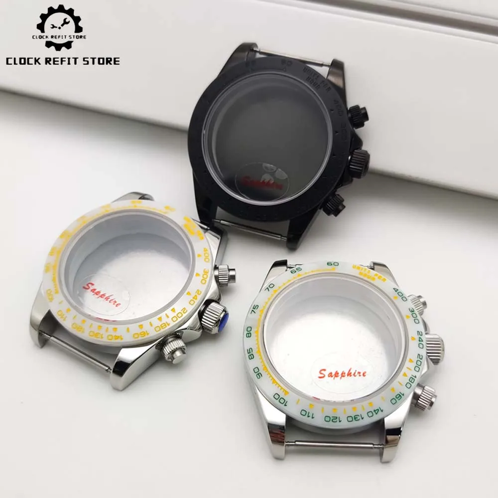 VK63 VK64 쿼츠 무브먼트용 39.5mm 남성용 사파이어 글라스 스테인레스 스틸 케이스 시계 액세서리