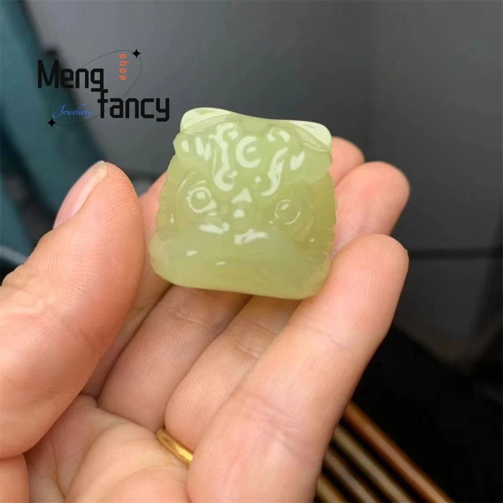 Natural Hetian Verde Jade Pingente, Leão Acordando, Acessórios de Jóias DIY, Requintado, Elegante, Simples, Moda de Alta Qualidade, Presentes de Férias