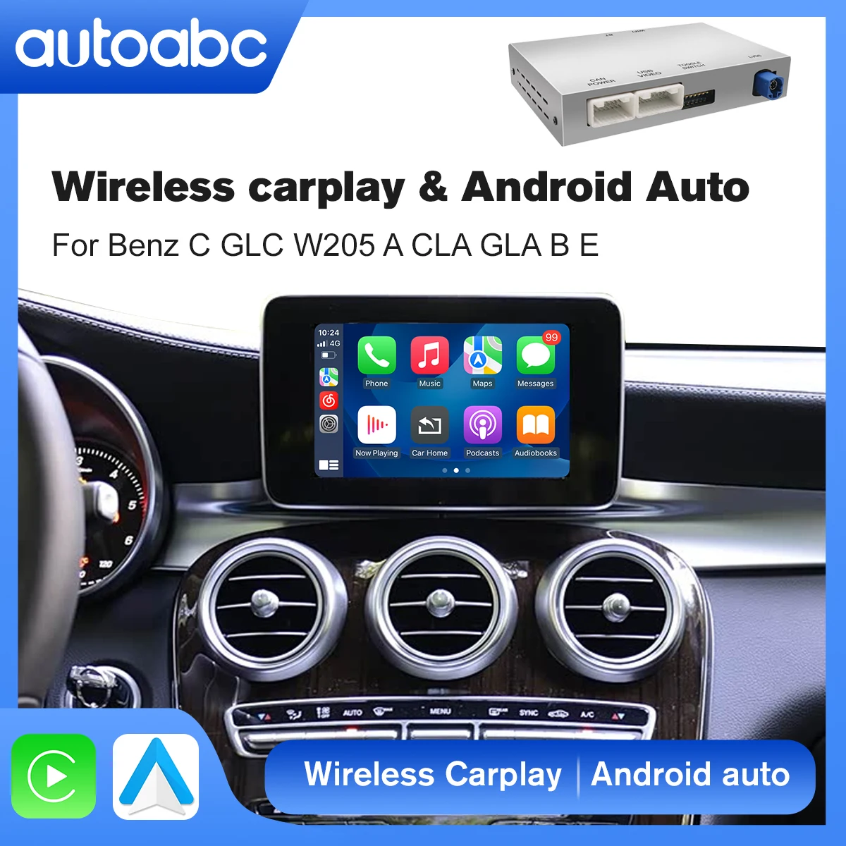 Neues drahtloses Carplay Android Auto-Modul für Mercedes NTG5.0 W176 W205 A B C CL GLS GLA GLC CLA-Adapter 2015–2018, verbessertes Kit