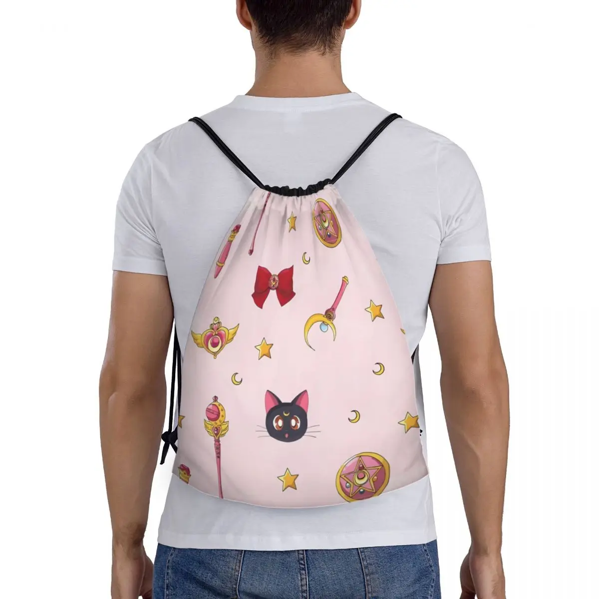 Sailor-Moon Drawstring Back Pack Bag Travel Storage Package Teenagers Beach Tote Bag School Sport Shoe Bag Portable