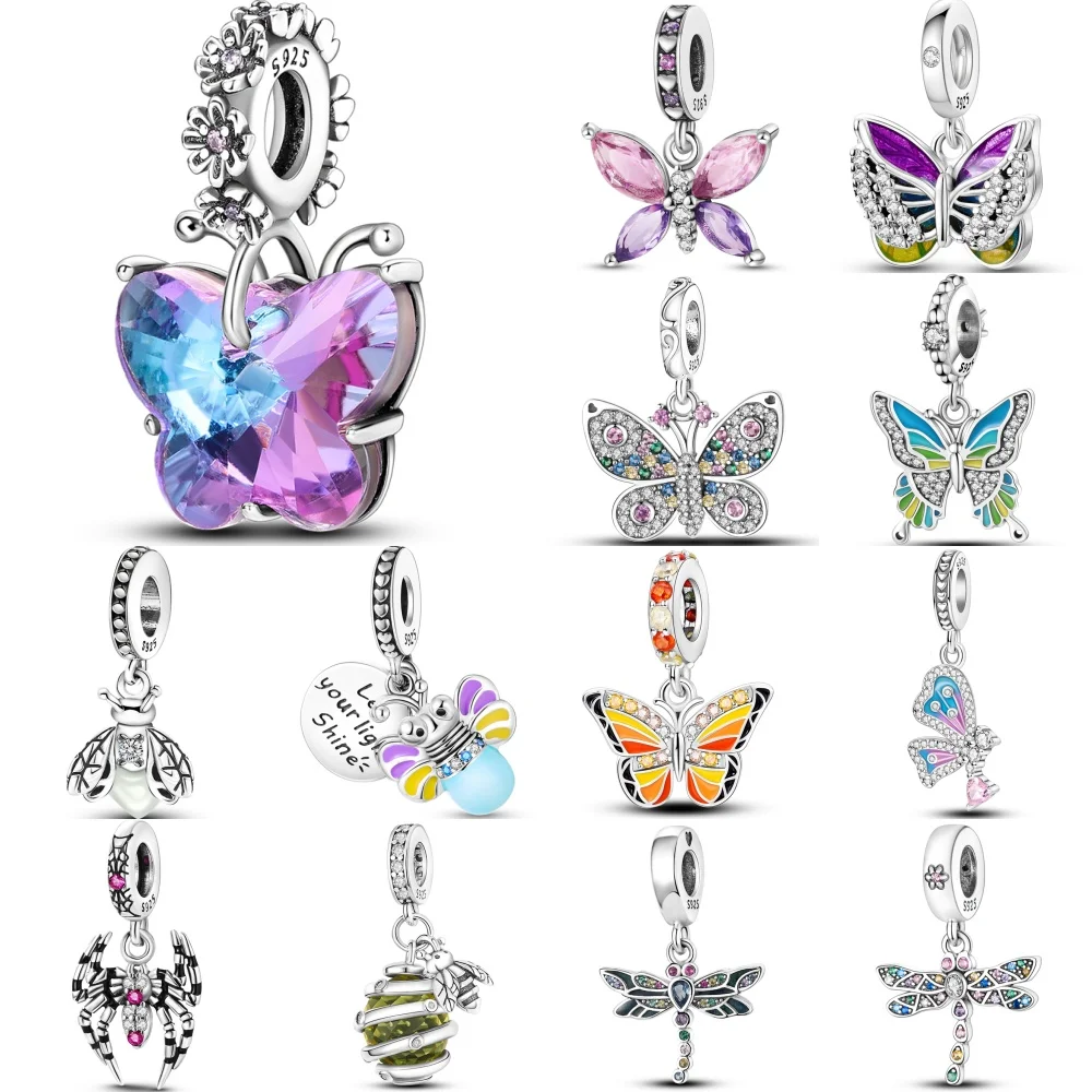 925 Sterling Silver Butterflies Dragonflies Insect Series Charms Beads Pendant Fit Original Pandora Bracelets DIY Jewelry Gifts