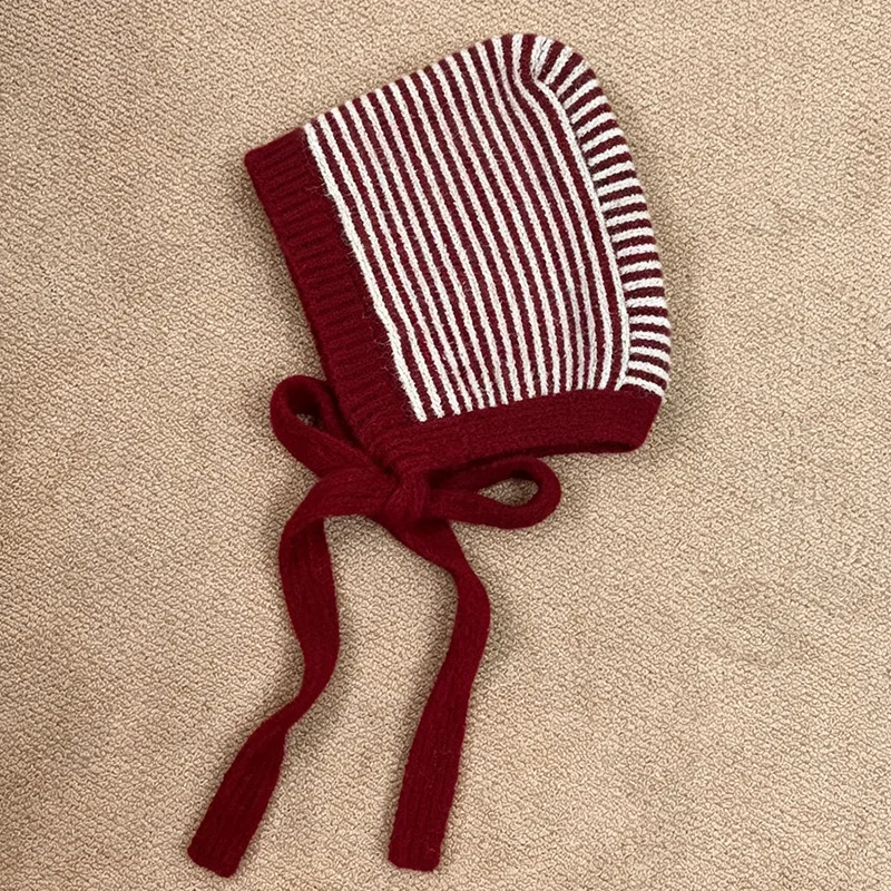 Neue japanische Wollmischung, gestreifte Strickmütze mit Schnürung, zum Schutz der Ohren, ideal für den Winter, zum Schutz des Nackens im Freien, warme Bombermütze. – Detail 5