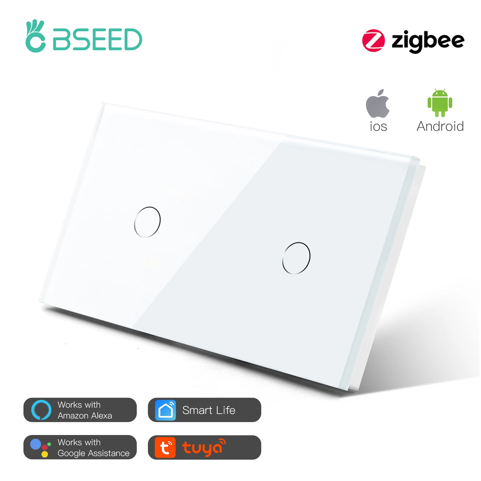 Bseed Zigbee 2/3/4/5/6Gang Smart Light Touch Schalter Single Live EU Standard Tuya Smart Leben Google Control Kristall Glas Panel