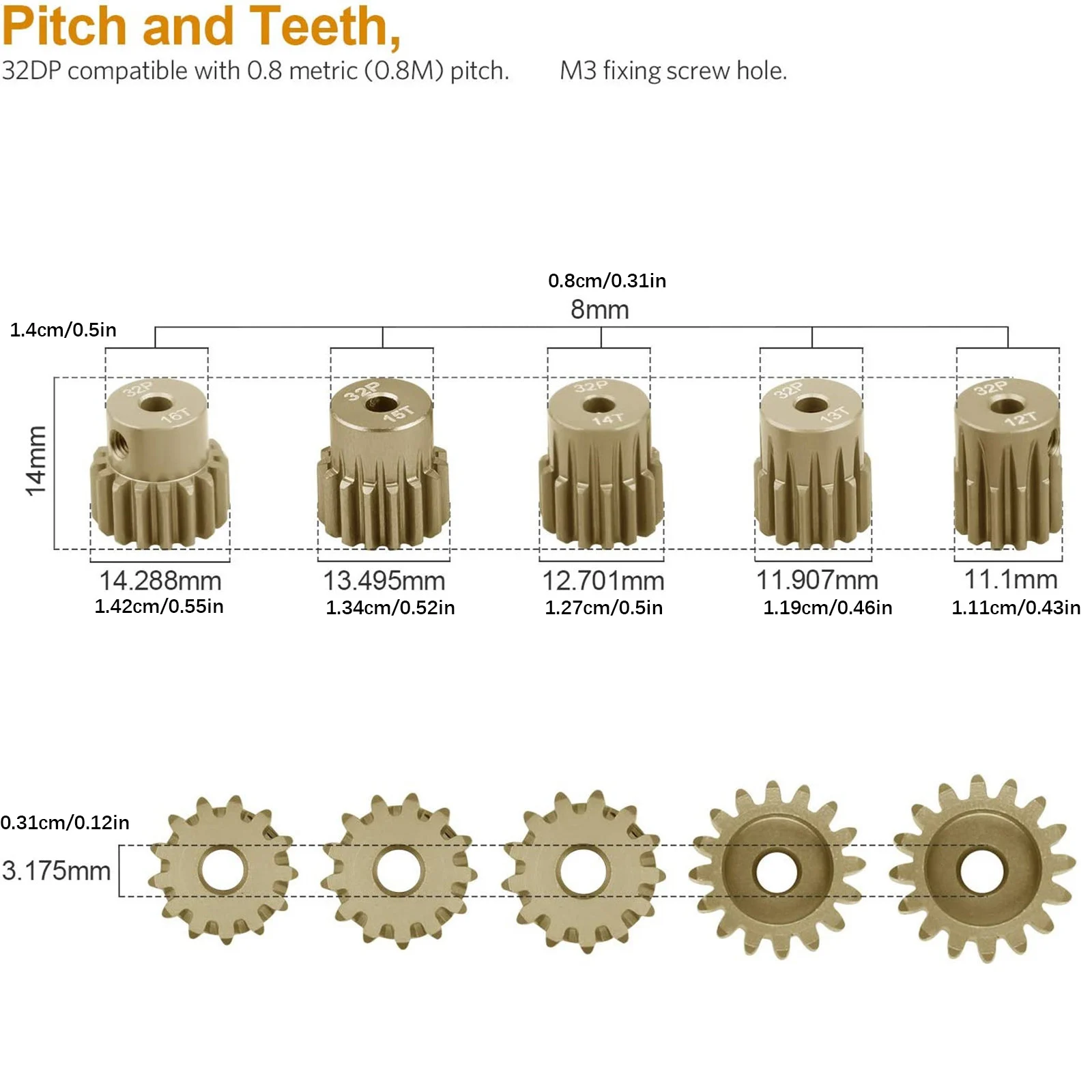 مقاومة للاهتراء 12T-16T/16T-20T اختياري جودة عالية الألومنيوم والعتاد المسمار ث/وجع ل 1/10 RC سيارة نحى فرش السيارات
