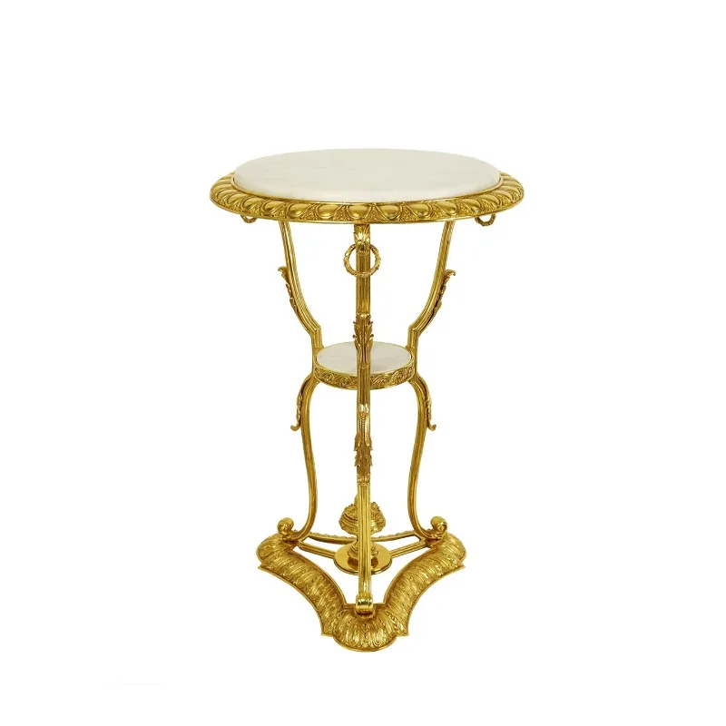 French European retro luxury villa living room bedroom marble countertop full copper edge table, corner table small coffee table
