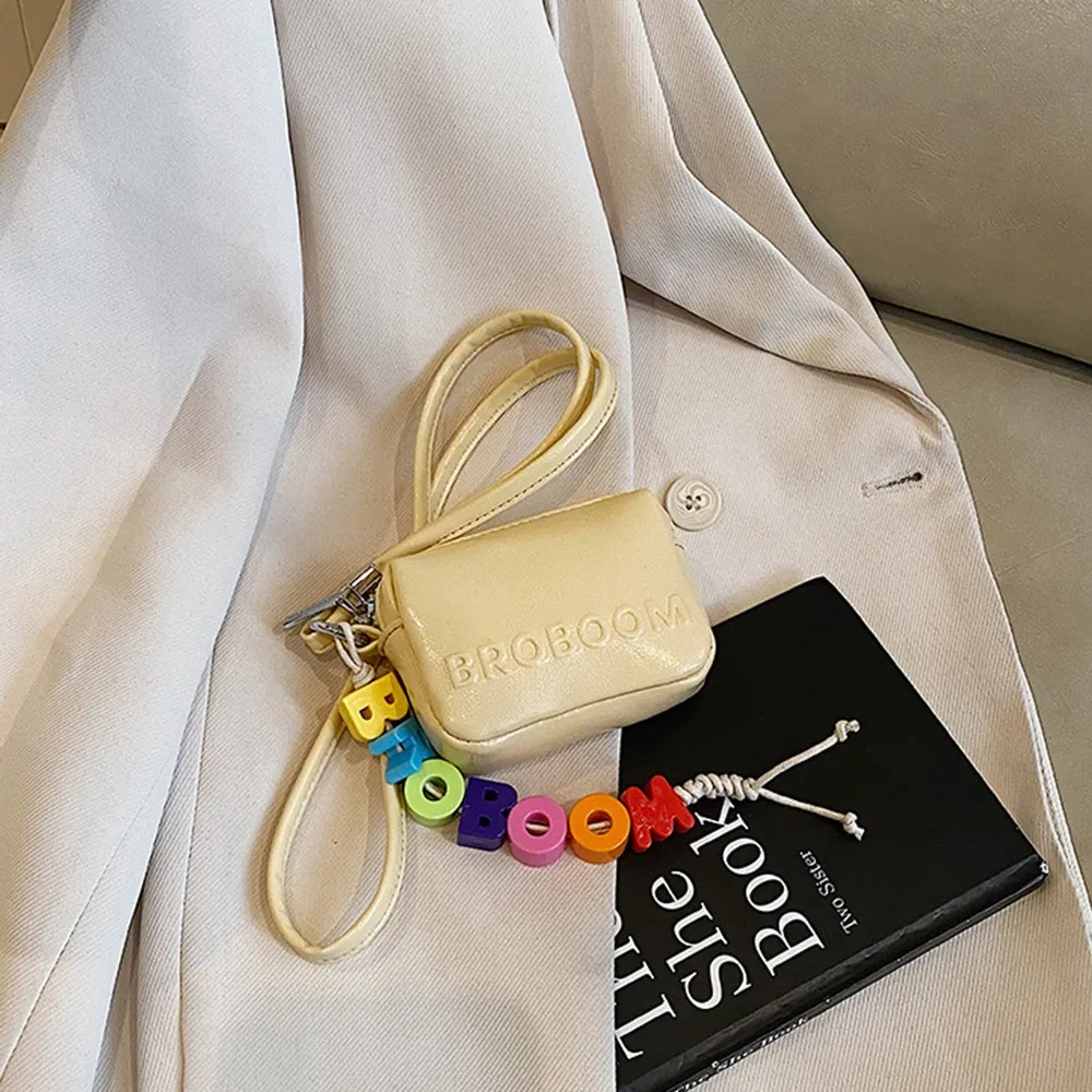 Multifunctional Small Square Wallet PU Leather Simple Halterneck Coin Purse Durable Solid Color Lipstick Storage Bag Outdoor