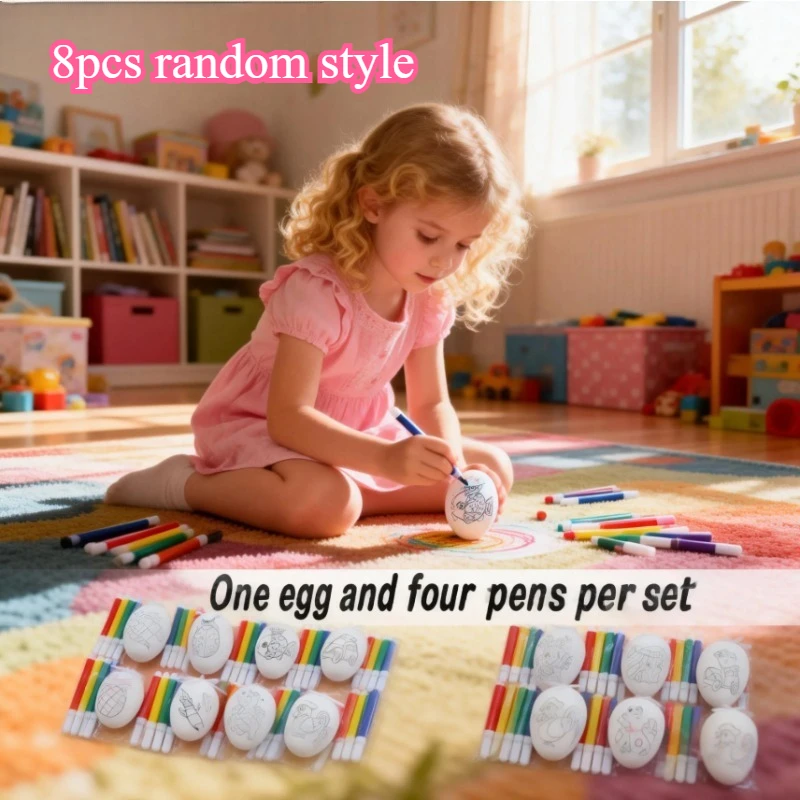 DIY 부활절 달걀 페인팅 세트 (8세트) - 각각 4가지 색연필이 포함된 어린이 및 성인용 걸이 장식