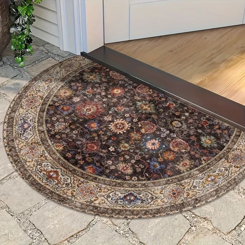 Aesthetic Garden Flower Semi Circle Doormat Vintage Mint Green Floral Rug Elegant Front Door Welcome Mat For Bedroom Luxury