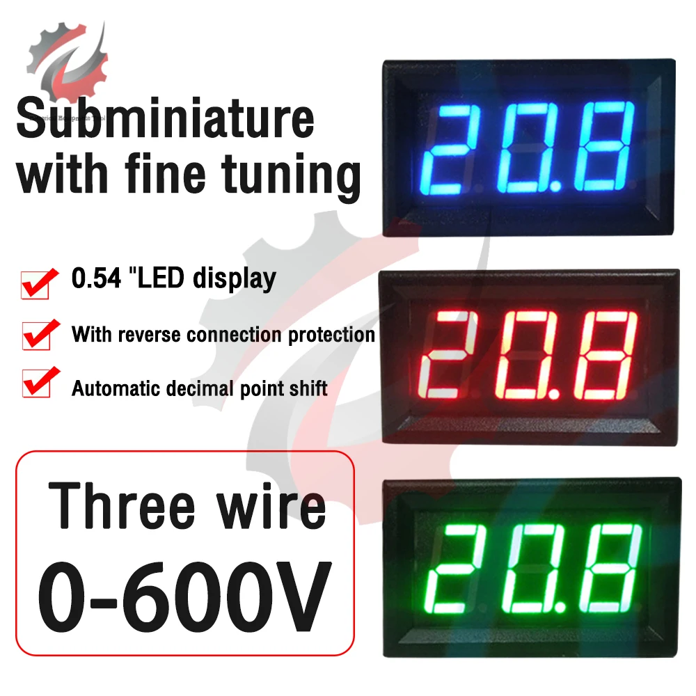 0.56'' DC0-600V Digital Voltmeter Three Wires Voltage Panel Meter Red/Blue/Green Display For 6V 12V Electromobile Motorcycle Car