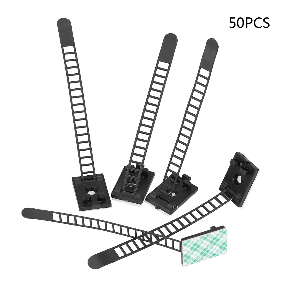 50pcs Self Adhesive Adjustable Clips Fastens Car Cable Wire Tie Clamp Organizer