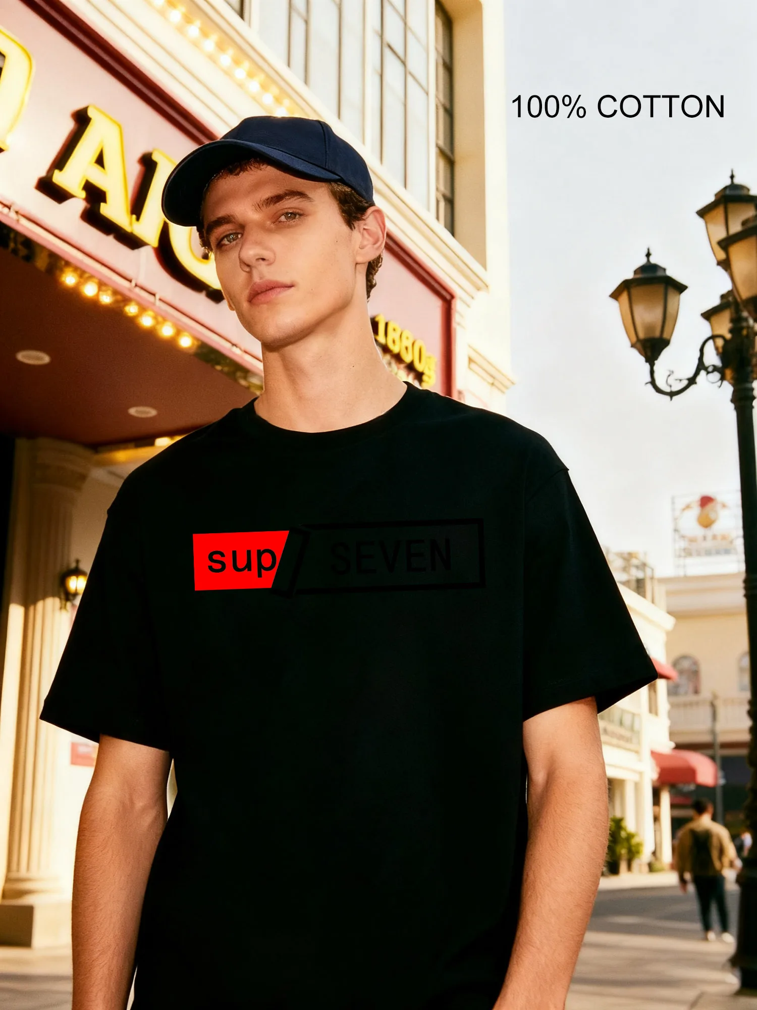 Sup Seven Men's T-Shirts Casual Design Crew Neck T-Shirt 180g Street 100% Cotton