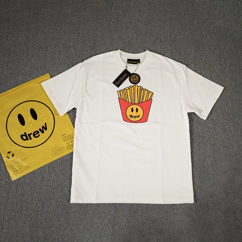 Drew House Mens Clothing Multicolored fries print logo T shirt men's and women's printed loose short sleeve T-shirt Ropa hombre