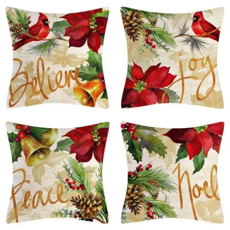 4 Pack Cute Pink Christmas Decorative Throw Pillow Covers,Snowman and Reindeer Festive Pattern Cushion Cover For Sofa Car Chair