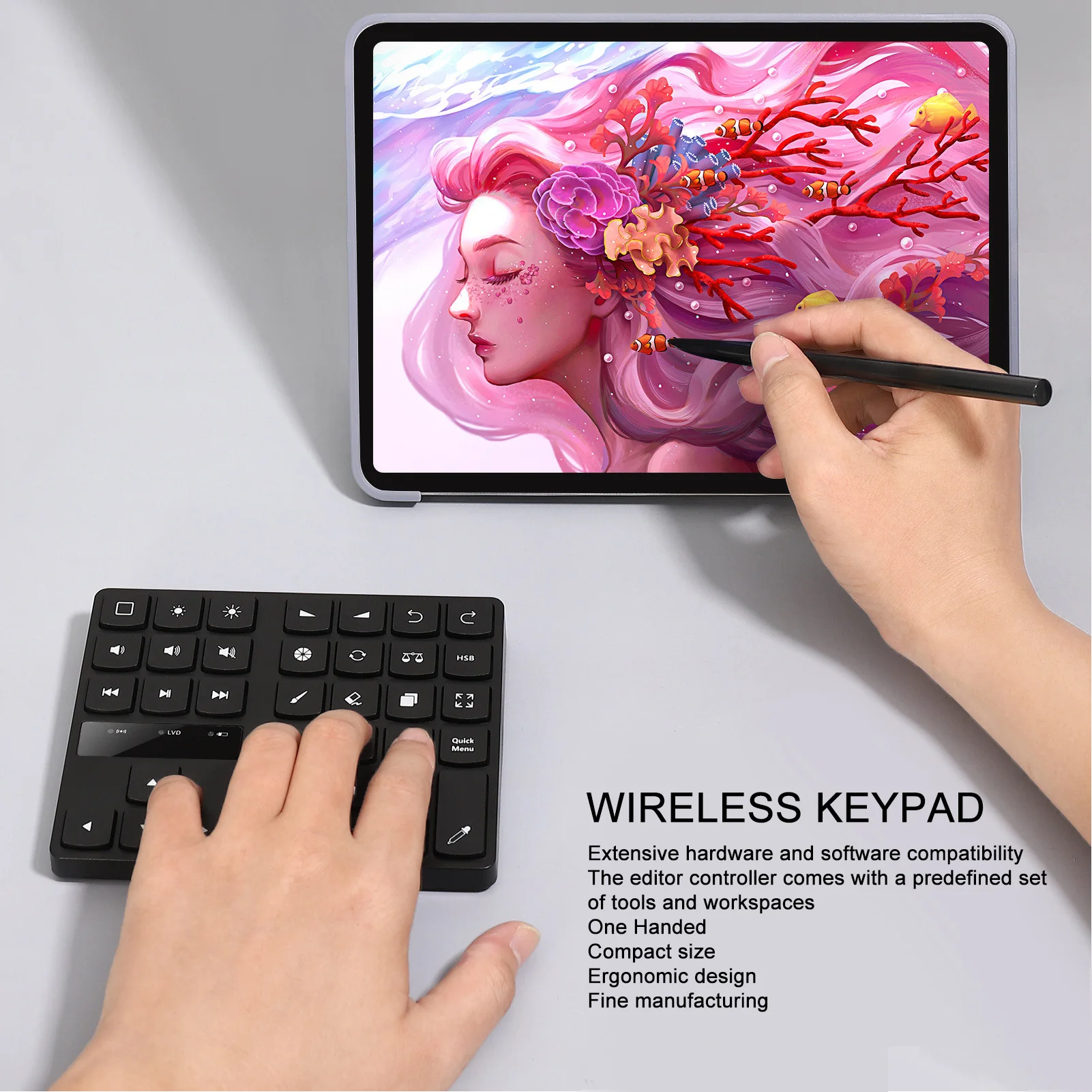 Drawing Keyboard Mini Drawing Keyboard 35 Keys One Handed Ergonomic Drawing Shortcut Keyboard for IOS for OS X Wireless Keypad