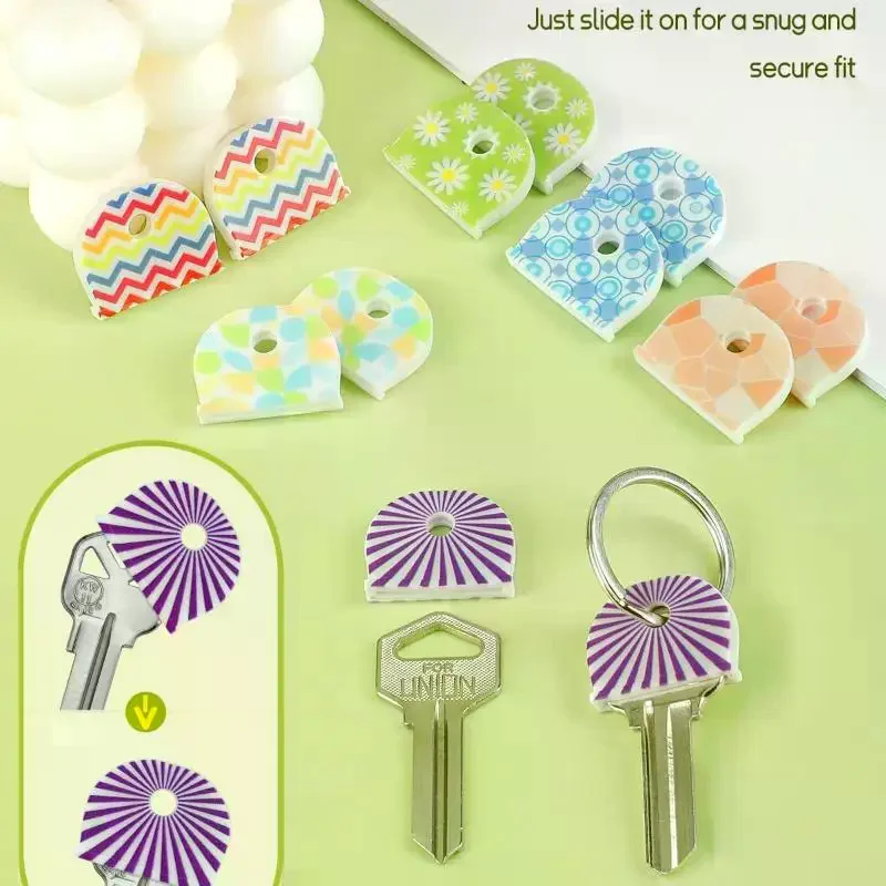 6Pcs Silicone Key Identifier,Round Flower Line Pattern,Non Slip Key Protective Cover,Durable Key Chain Accessory For Household