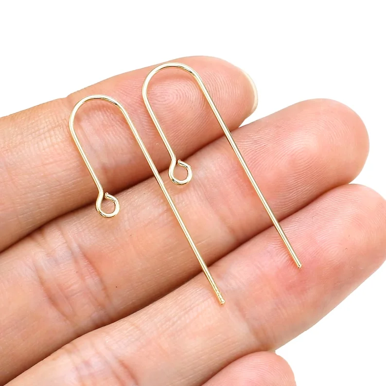 

20pcs Long Earring Wires, Simple Earring Hooks, French Ear Wire With Loop, 35x11mm, Jewelry Supplies, Real Gold Plated GH208