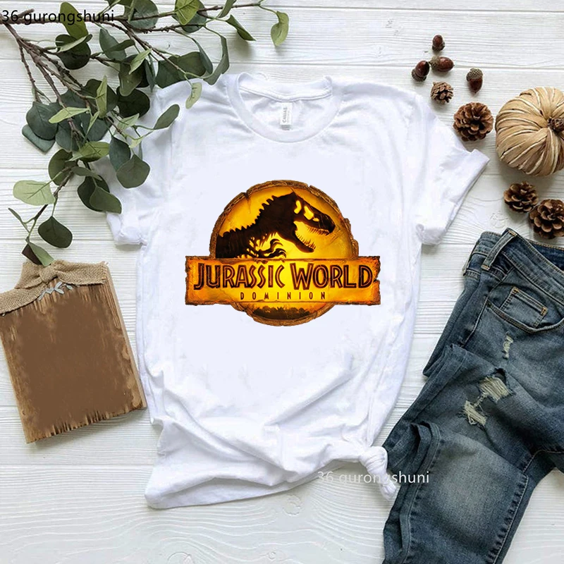 Camiseta feminina do domínio jurássico do mundo, Owen Grady, estampa gráfica de dinossauro, roupas femininas, blusa feminina de manga curta, novo filme, 2024