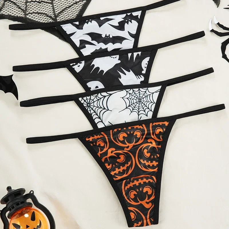 

Halloween Mid Waist T-Back Ice Silk Tanga Ropa Interior String Underwear Woman Panties